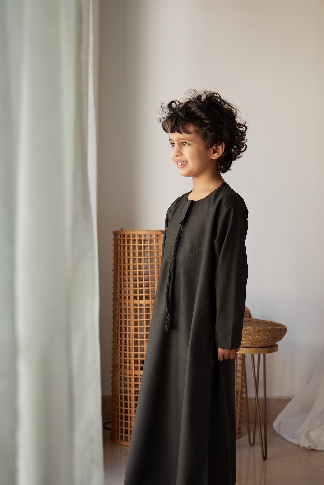 Kids Premium Emirati Thobe Army Olive