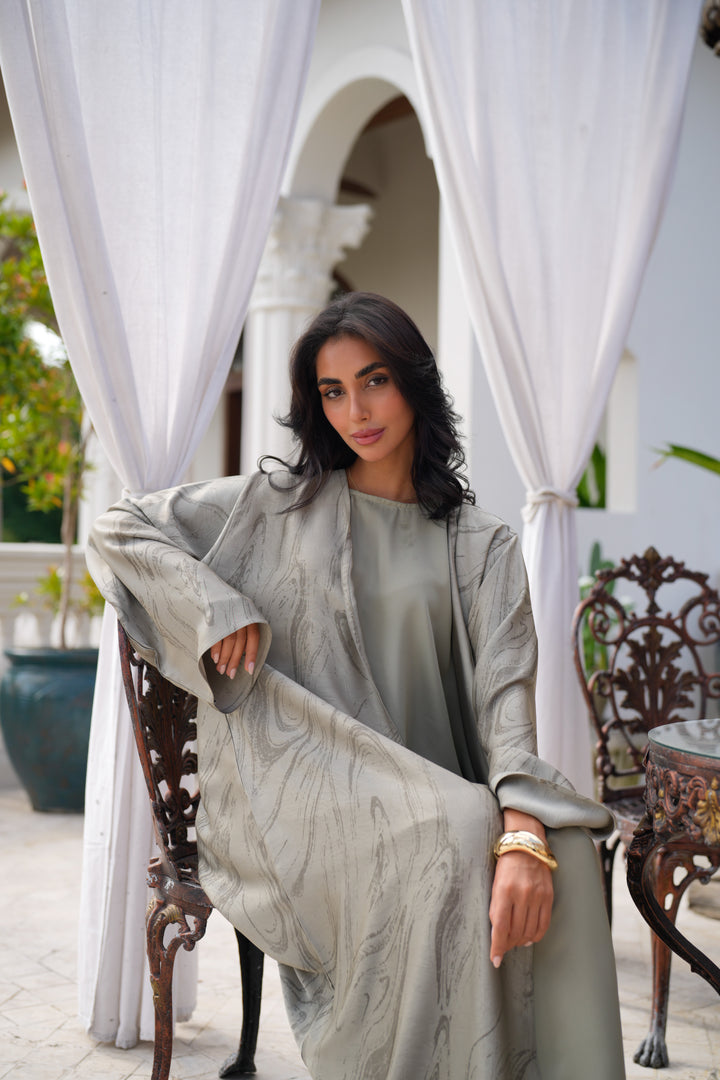 Sage green marble abaya
