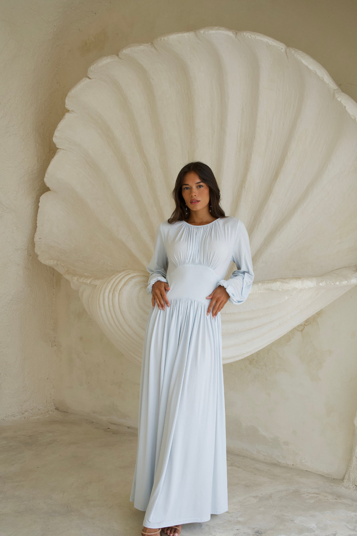 Baby Blue Cinched-Waist Maxi Dress - Alara