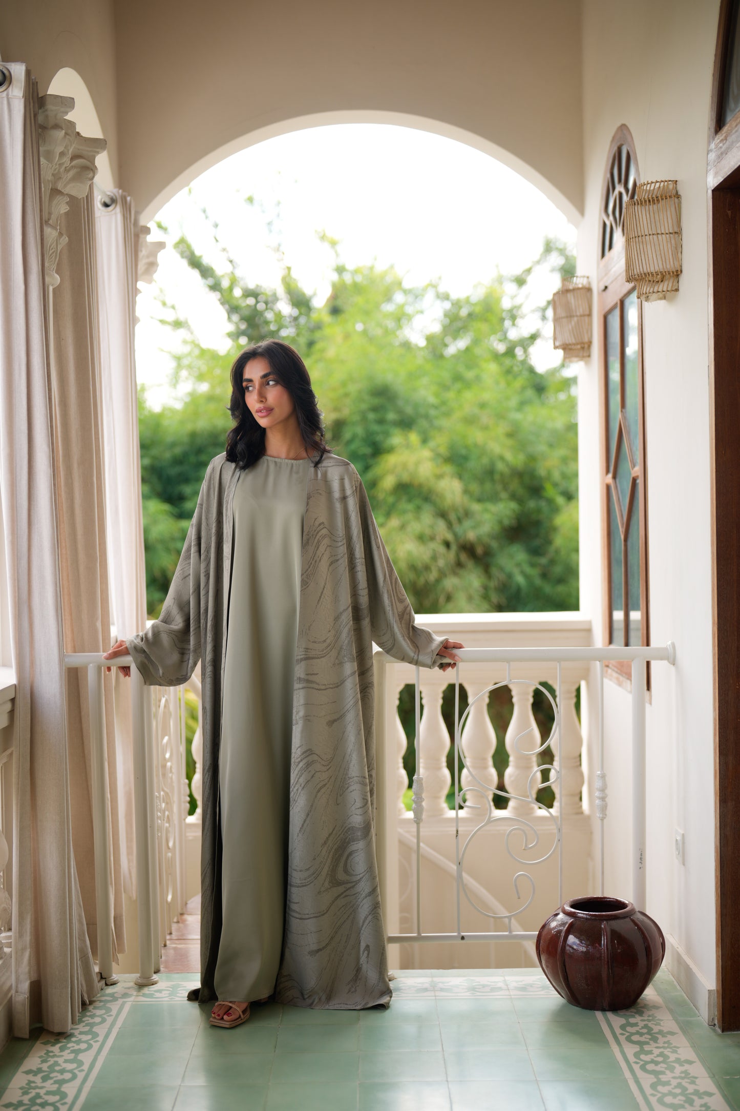 Sage green marble abaya