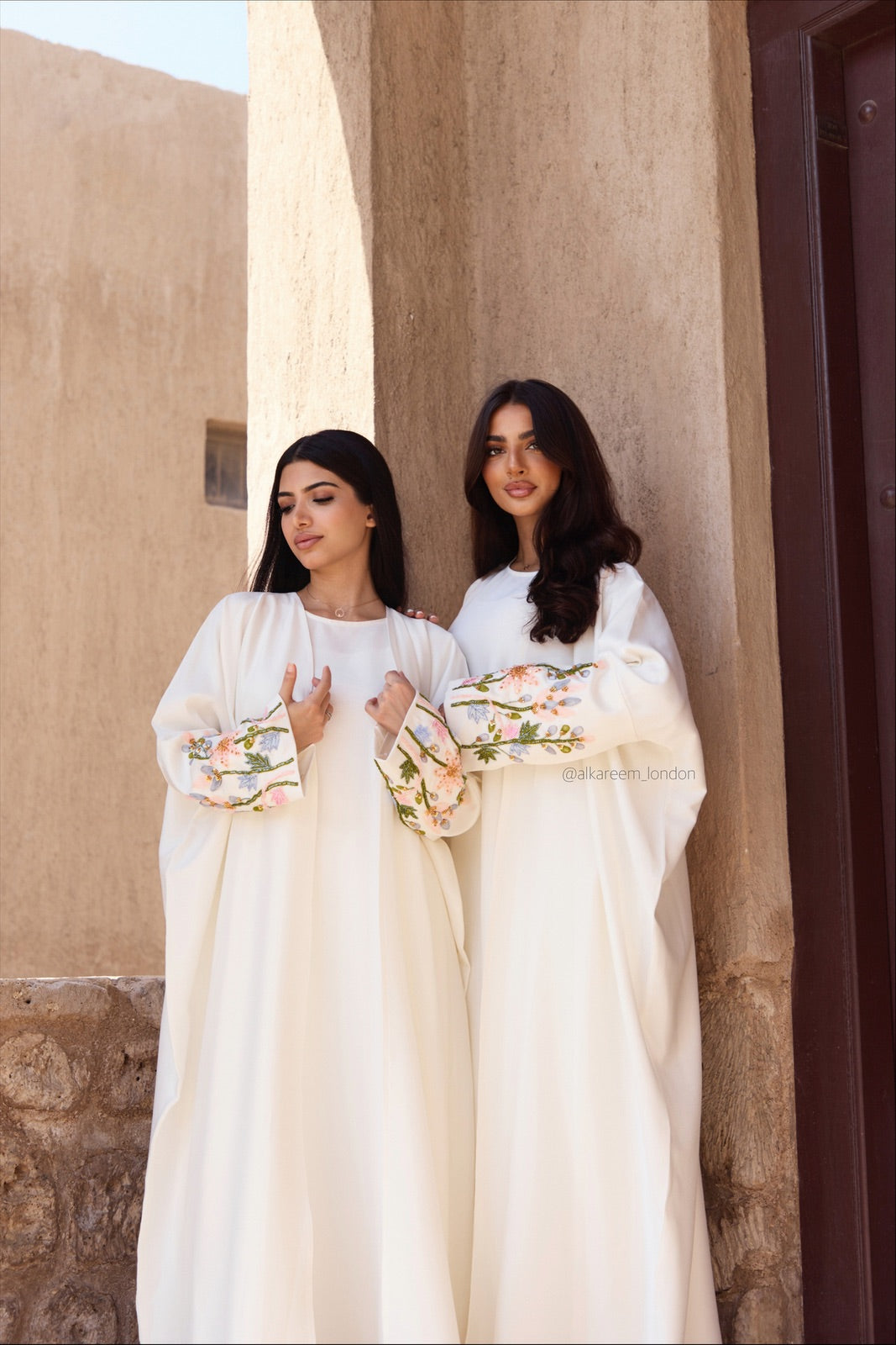 White Embellished Abaya - Jannat, floral embellishment detail
